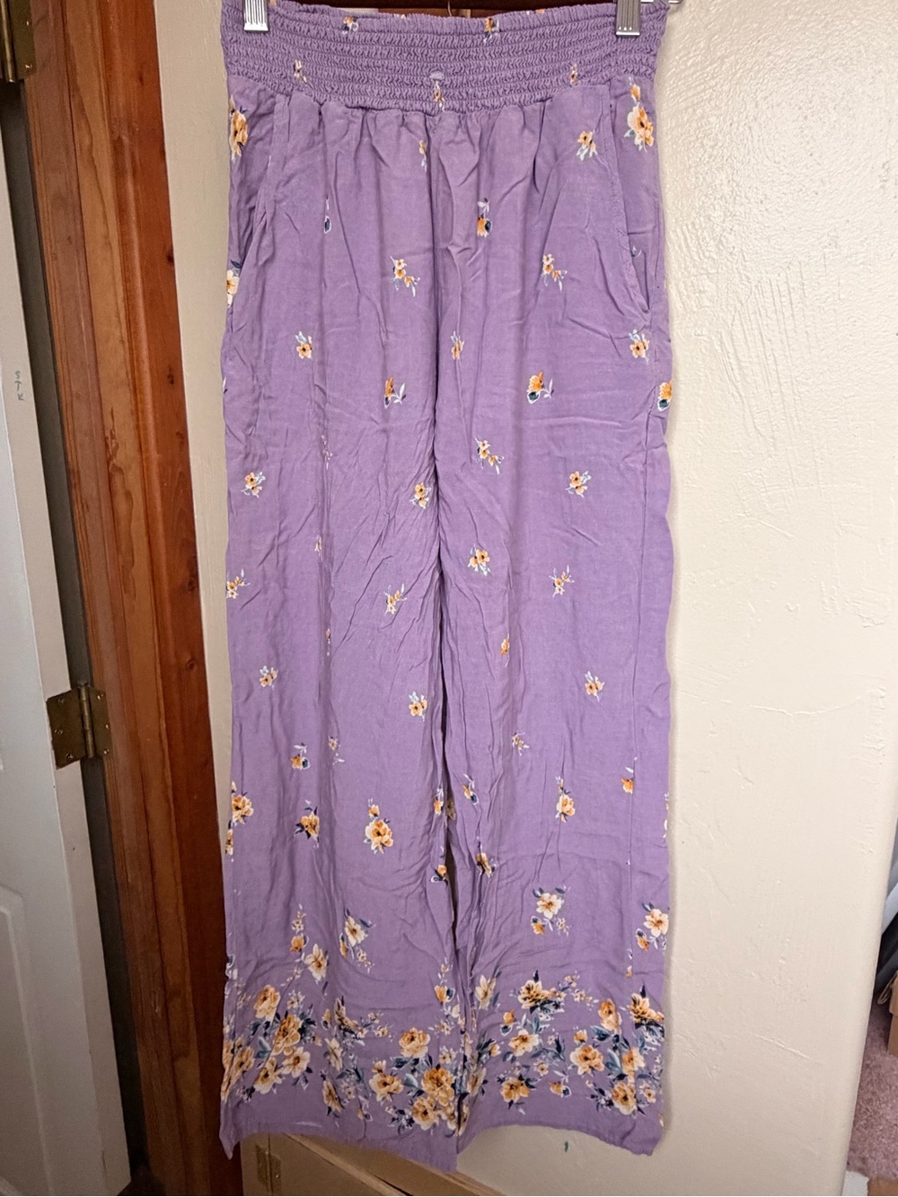 Lavender Floral Wide-Leg Pants